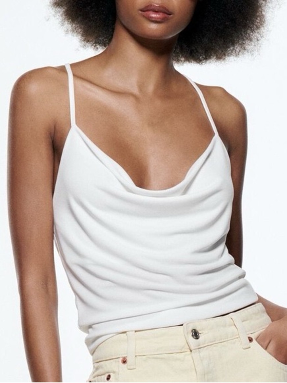 Zara White Cowl Neck Cami Tank Top Sleeveless Size Large